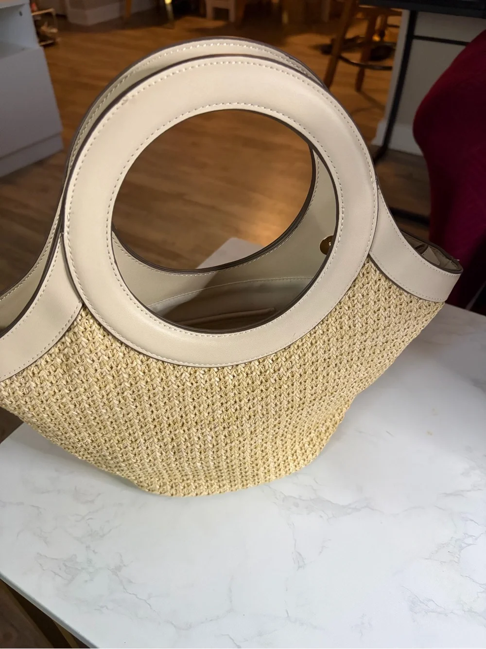 Tommy Bahama Neutral Straw Tote with Pink Flamingo Embroidery